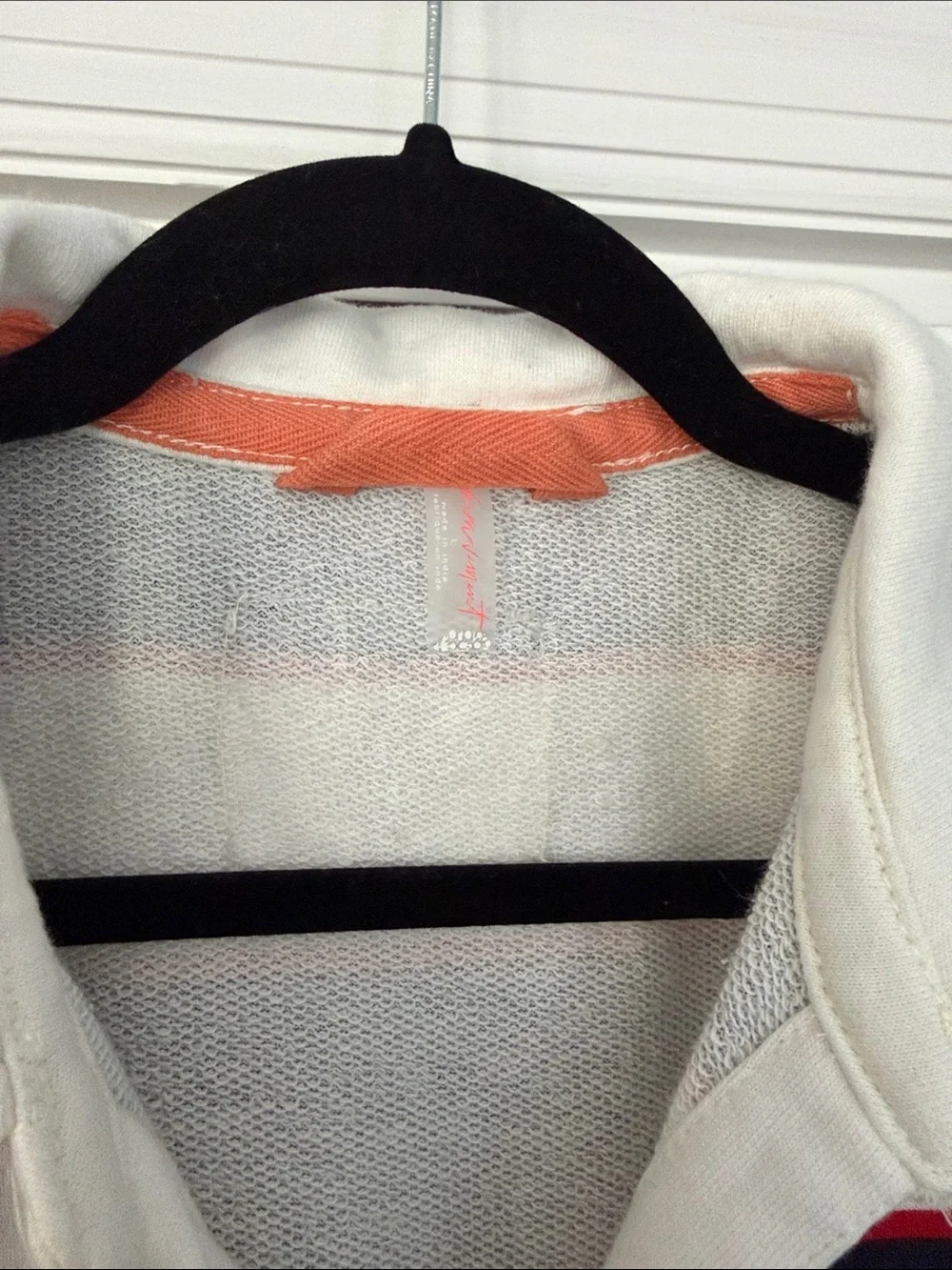 Free People Navy, White & Red Striped V-Neck Rugby Sweater